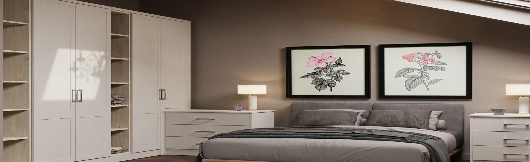 Replacement wardrobe doors fitted onto an existing wardrobe frame in a modern bedroom