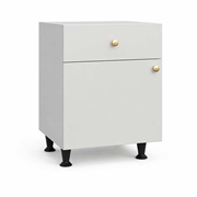 Drawline fitted bedside cabinet with top drawer, cupboard and adjustable legs