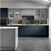 Elland Fitted Kitchen Finished in Light Grey and Indigo Blue