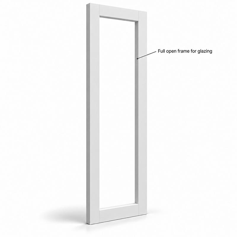 One continuous opening for glass or mirrors, without a middle rail