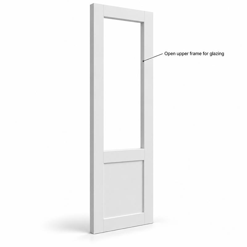 An open upper section with a solid lower panel and retained middle rail