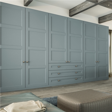 Fitted Bedroom with Aldridge Wardrobe Doors in Matt Denim finish