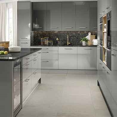 High Gloss Light and Dust Grey Kitchen