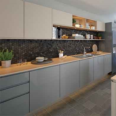 Supergloss Dust Grey and Cashmere Kitchen Doors