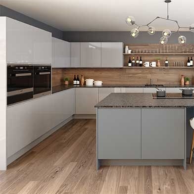 Jayline Supergloss Light and Dust Grey Kitchen Doors