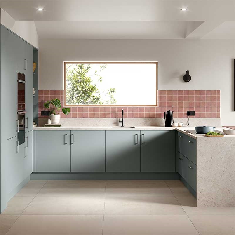 Ora Kitchen Doors, Colour Supermatt Aquamarine
