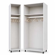 Made-to-measure long hanging fitted wardrobe interiors with fixed top shelves, hanging rail and adjustable legs