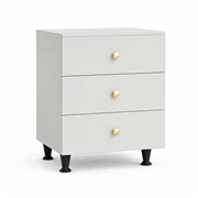 Three drawer fitted bedside cabinet with adjustable legs and soft close drawers